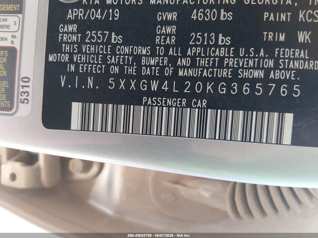 5XXGW4L20KG365765 KIA Optima Sx Turbo