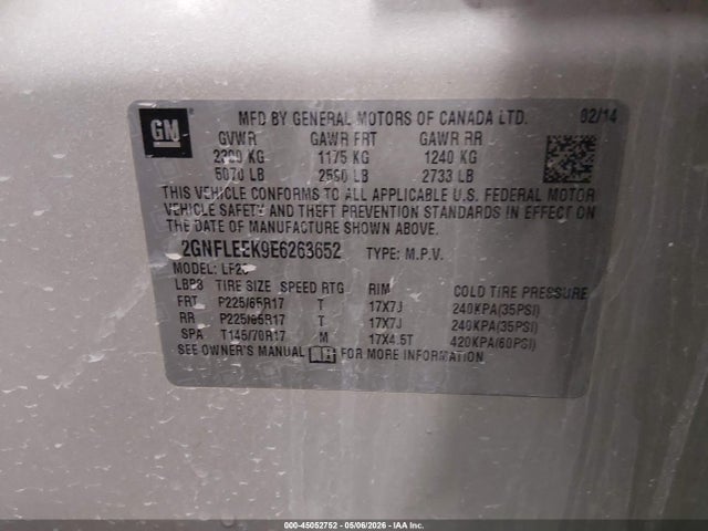 Aukcja sprzedaży 2014 Chevrolet Equinox Ls, vin: 2GNFLEEK9E6263652, numer aukcji: 45052752