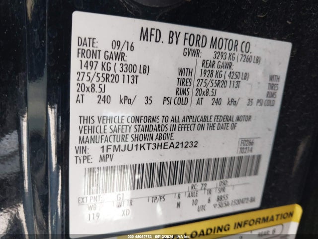Продаж на аукціоні авто 2017 Ford Expedition Limited, vin: 1FMJU1KT3HEA21232, номер лоту: 45052753