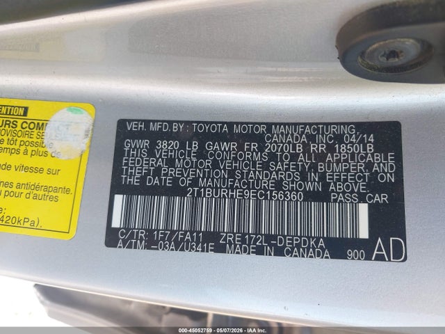 Продажа на аукционе авто 2014 Toyota Corolla L, vin: 2T1BURHE9EC156360, номер лота: 45052759
