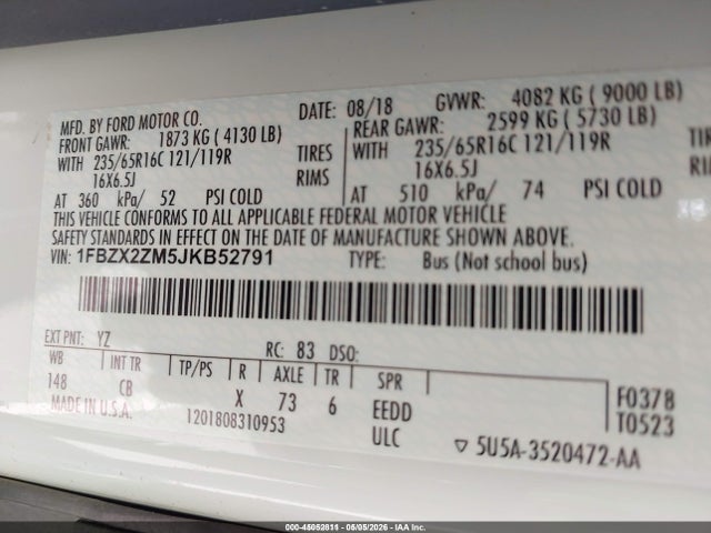 1FBZX2ZM5JKB52791 Ford Transit-350 Xl