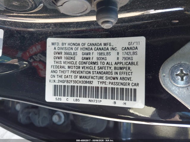 Продажа на аукционе авто 2012 Honda Civic Lx, vin: 2HGFB2F59CH308482, номер лота: 45052817