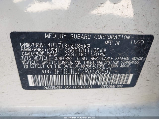 Aukcja sprzedaży 2024 Subaru Impreza Rs 5-door, vin: JF1GUHJC2R8320581, numer aukcji: 45052823