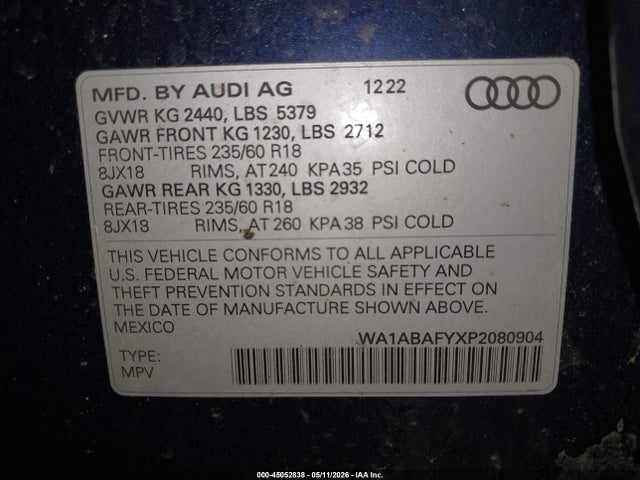 Продажа на аукционе авто 2023 Audi Q5 Premium 40 Tfsi Quattro S Tronic, vin: WA1ABAFYXP2080904, номер лота: 45052838