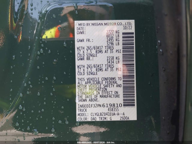1N6ED1FJ2PN619810 Nissan Frontier Long Bed Sv 4x2