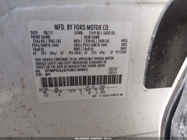 Ford EDGE SEL 2017 2FMPK4J87HBC50863 Image 9