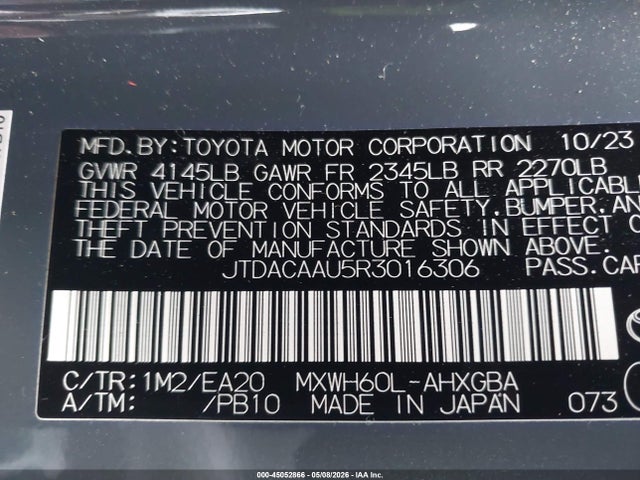 JTDACAAU5R3016306 Toyota PRIUS XLE