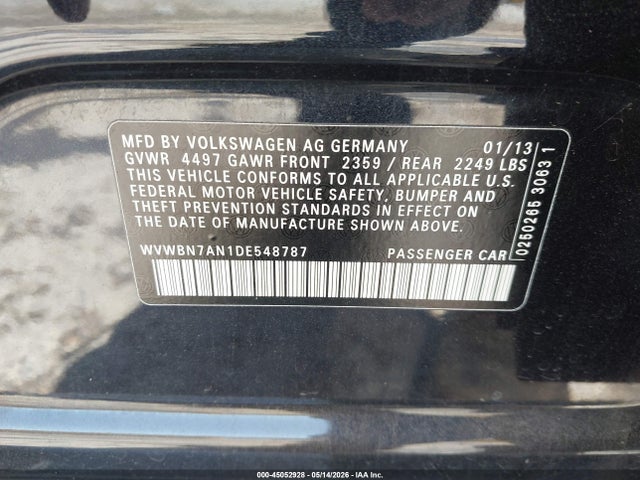 2013 Volkswagen Cc 2.0t R-line მანქანა იყიდება აუქციონზე, vin: WVWBN7AN1DE548787, აუქციონის ნომერი: 45052928