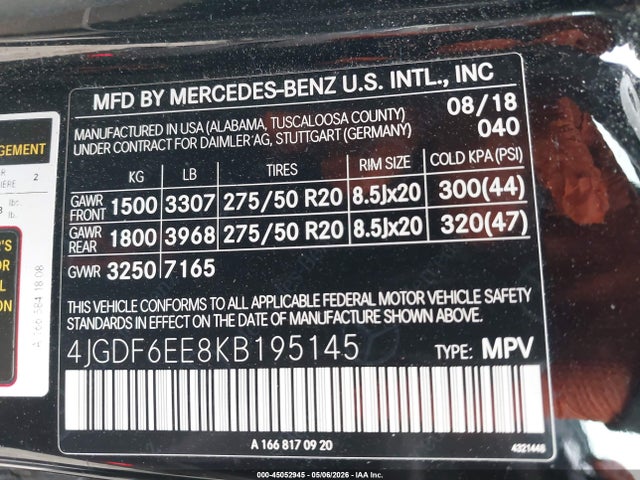 2019 Mercedes-benz Gls 450 4matic მანქანა იყიდება აუქციონზე, vin: 4JGDF6EE8KB195145, აუქციონის ნომერი: 45052945