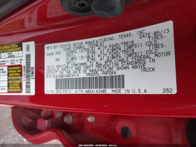 Aukcja sprzedaży 2013 Toyota Tacoma Prerunner, vin: 5TFJX4GN0DX023414, numer aukcji: 45052950