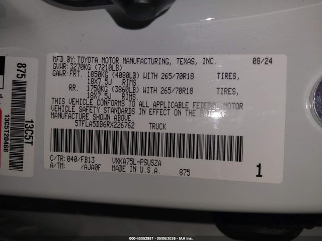 Aukcja sprzedaży 2024 Toyota Tundra Sr5, vin: 5TFLA5DB6RX226762, numer aukcji: 45052957