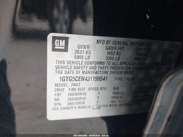 Продажа на аукционе авто 2018 Gmc Canyon Sle, vin: 1GTG5CEN4J1199541, номер лота: 45052996