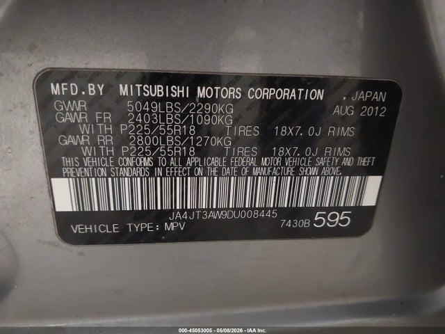 45053005 :رقم المزاد ، JA4JT3AW9DU008445 vin ، 2013 Mitsubishi Outlander Se مزاد بيع