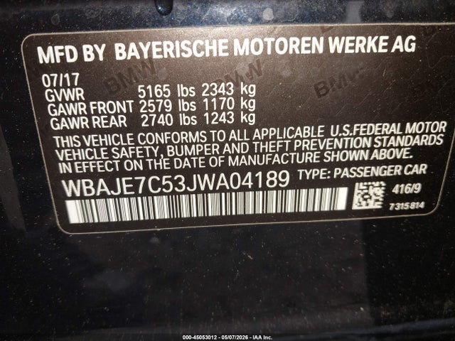 Продажа на аукционе авто 2018 Bmw 540i Xdrive, vin: WBAJE7C53JWA04189, номер лота: 45053012