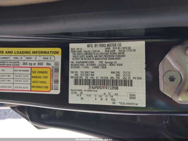 45053022 :رقم المزاد ، 3FA6P0HD9FR153908 vin ، 2015 Ford Fusion Se مزاد بيع