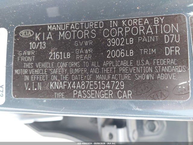 2014 Kia Forte Ex მანქანა იყიდება აუქციონზე, vin: KNAFX4A87E5154729, აუქციონის ნომერი: 45053024