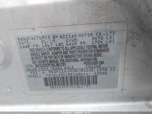 45053031 :رقم المزاد ، 3N1CE2CP7KL361737 vin ، 2019 Nissan Versa Note Sv مزاد بيع