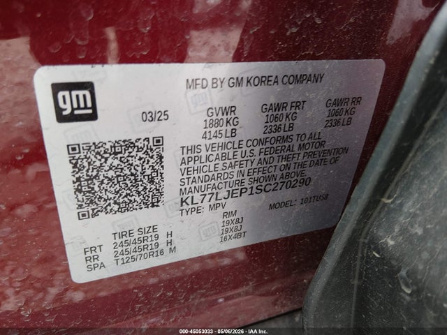 Продаж на аукціоні авто 2025 Chevrolet Trax Fwd 2rs, vin: KL77LJEP1SC270290, номер лоту: 45053033