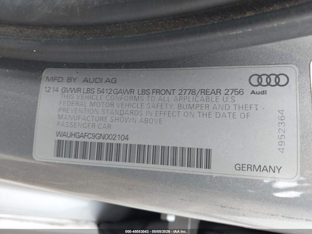 Продаж на аукціоні авто 2016 Audi A6 3.0t Premium Plus, vin: WAUHGAFC9GN002104, номер лоту: 45053043