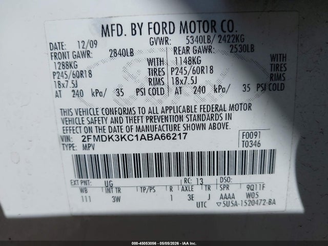 Продажа на аукционе авто 2010 Ford Edge Limited, vin: 2FMDK3KC1ABA66217, номер лота: 45053056