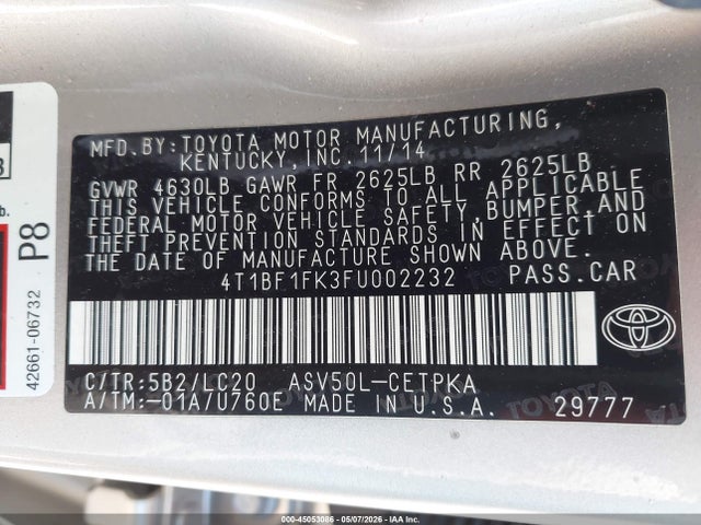 Продажа на аукционе авто 2015 Toyota Camry Xse, vin: 4T1BF1FK3FU002232, номер лота: 45053086