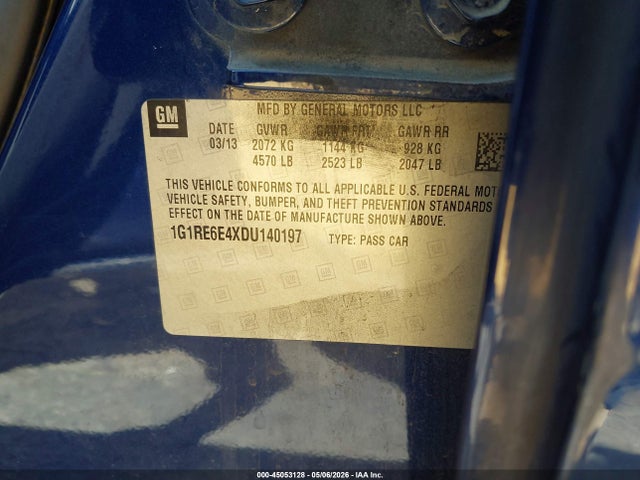 45053128 :رقم المزاد ، 1G1RE6E4XDU140197 vin ، 2013 Chevrolet Volt مزاد بيع