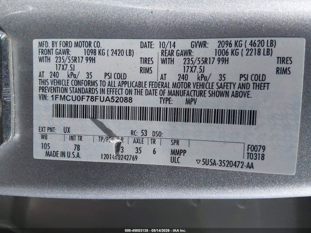Продажа на аукционе авто 2015 Ford Escape S, vin: 1FMCU0F78FUA52088, номер лота: 45053138