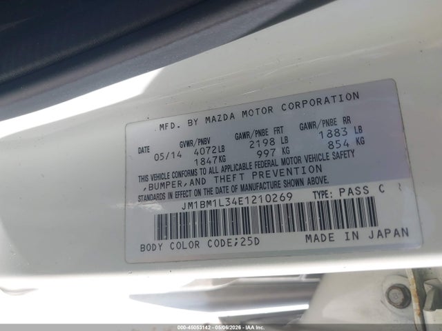 Aukcja sprzedaży 2014 Mazda Mazda3 S Touring, vin: JM1BM1L34E1210269, numer aukcji: 45053142
