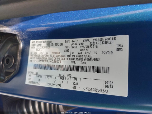 Ford F-150 Xl 2018 1FTEW1EP0JKC26075 Image 9