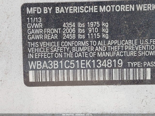 Продаж на аукціоні авто 2014 Bmw 320i, vin: WBA3B1C51EK134819, номер лоту: 45053162