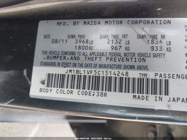 Продаж на аукціоні авто 2012 Mazda Mazda3 I Touring, vin: JM1BL1VF5C1514248, номер лоту: 45053169
