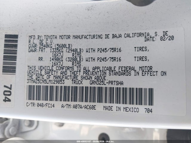Aukcja sprzedaży 2020 Toyota Tacoma Sr5 V6, vin: 3TMAZ5CN5LM129853, numer aukcji: 45053187