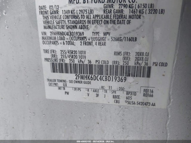 45053192 :رقم المزاد ، 2FMHK6DC4CBD19369 vin ، 2012 Ford Flex Limited مزاد بيع