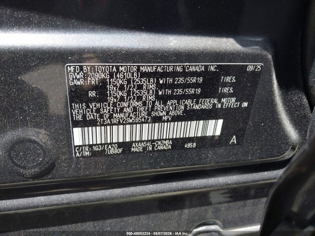 2025 Toyota Rav4 Xle Premium მანქანა იყიდება აუქციონზე, vin: 2T3A1RFV2SW595473, აუქციონის ნომერი: 45053224