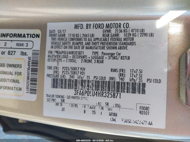 Продаж на аукціоні авто 2017 Ford Fusion Hybrid Se, vin: 3FA6P0LU4HR325871, номер лоту: 45053228