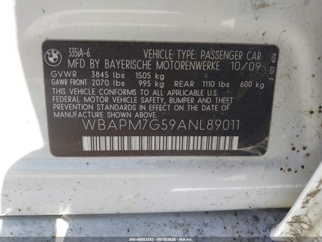 Продажа на аукционе авто 2010 Bmw 335i, vin: WBAPM7G59ANL89011, номер лота: 45053242