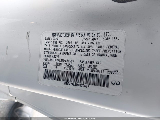 Aukcja sprzedaży 2021 Infiniti Q60 Luxe Awd, vin: JN1EV7KL1MM470627, numer aukcji: 45053245