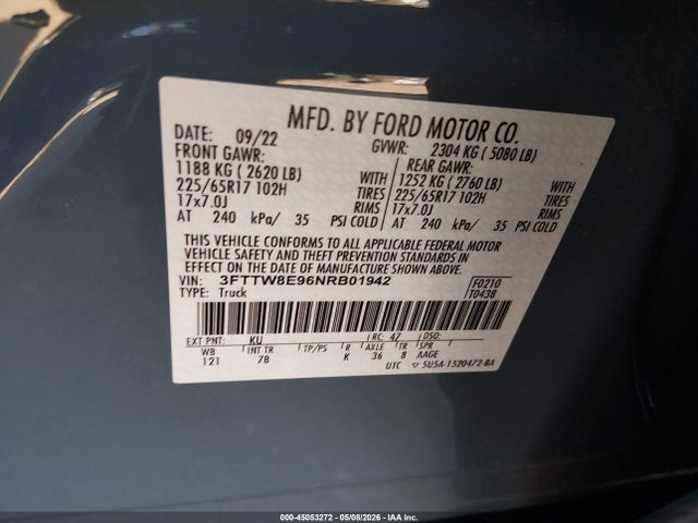 Aukcja sprzedaży 2022 Ford Maverick Xlt, vin: 3FTTW8E96NRB01942, numer aukcji: 45053272
