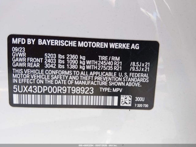 Aukcja sprzedaży 2024 Bmw X3 Sdrive30i, vin: 5UX43DP00R9T98923, numer aukcji: 45053294