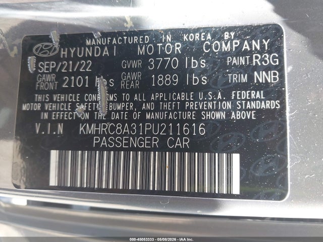 Продажа на аукционе авто 2023 Hyundai Venue Sel, vin: KMHRC8A31PU211616, номер лота: 45053333