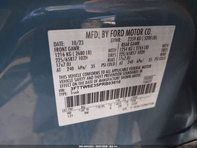 3FTTW8E35PRB03616 Ford Maverick Xl