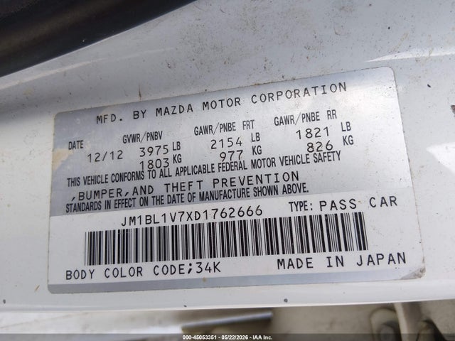 Продаж на аукціоні авто 2013 Mazda Mazda3 I Touring, vin: JM1BL1V7XD1762666, номер лоту: 45053351