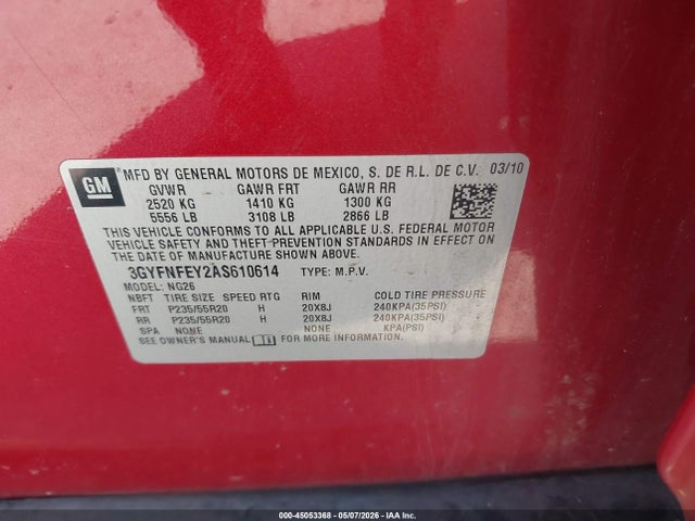45053368 :رقم المزاد ، 3GYFNFEY2AS610614 vin ، 2010 Cadillac Srx Premium Collection مزاد بيع