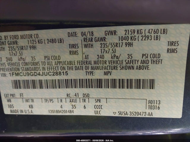 Aukcja sprzedaży 2018 Ford Escape Se, vin: 1FMCU9GD4JUC28815, numer aukcji: 45053371