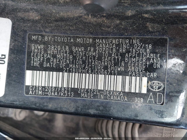 45053384 :رقم المزاد ، 2T1BURHE8JC066711 vin ، 2018 Toyota Corolla Le مزاد بيع