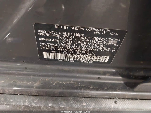 Aukcja sprzedaży 2021 Subaru Crosstrek Sport, vin: JF2GTHSC3MH275401, numer aukcji: 45053420