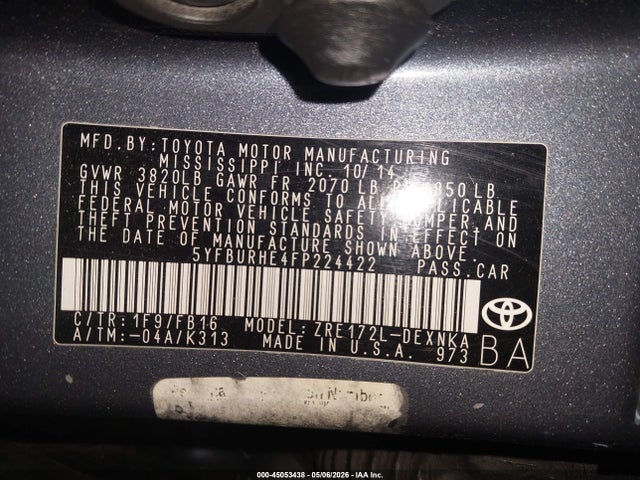 Toyota COROLLA LE 2015 5YFBURHE4FP224422 Image 9