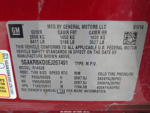Auction sale of the 2014 Buick Enclave Leather, vin: 5GAKRBKD0EJ267491, lot number: 45053448