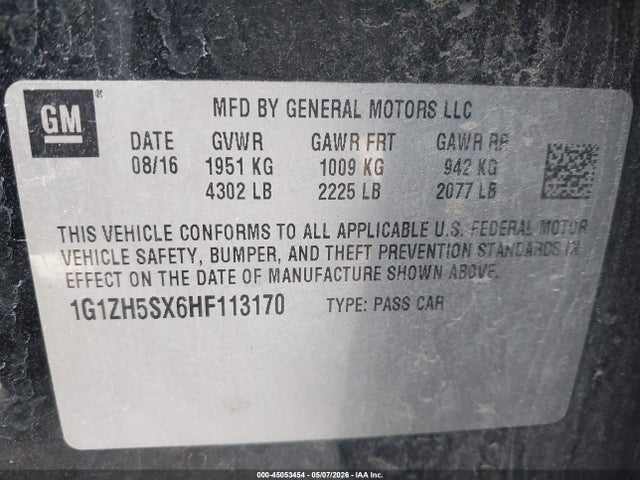 Продажа на аукционе авто 2017 Chevrolet Malibu Premier, vin: 1G1ZH5SX6HF113170, номер лота: 45053454