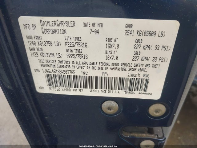Продажа на аукционе авто 2005 Jeep Liberty Sport, vin: 1J4GL48K35W503765, номер лота: 45053465